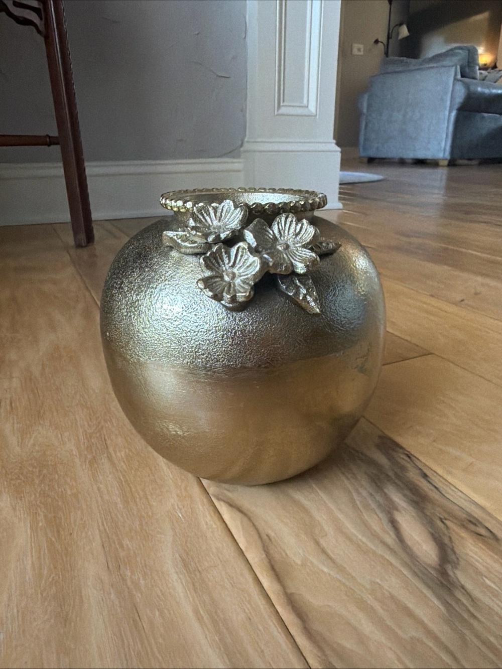 Hollywood Regency Rococo Decor Cast Metal Ornate Gold Floral Accent Vase